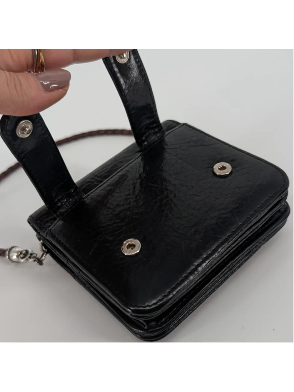 Vintage Brighton Mini Leather Crossbody Wallet Organizer Mirror Croc 26